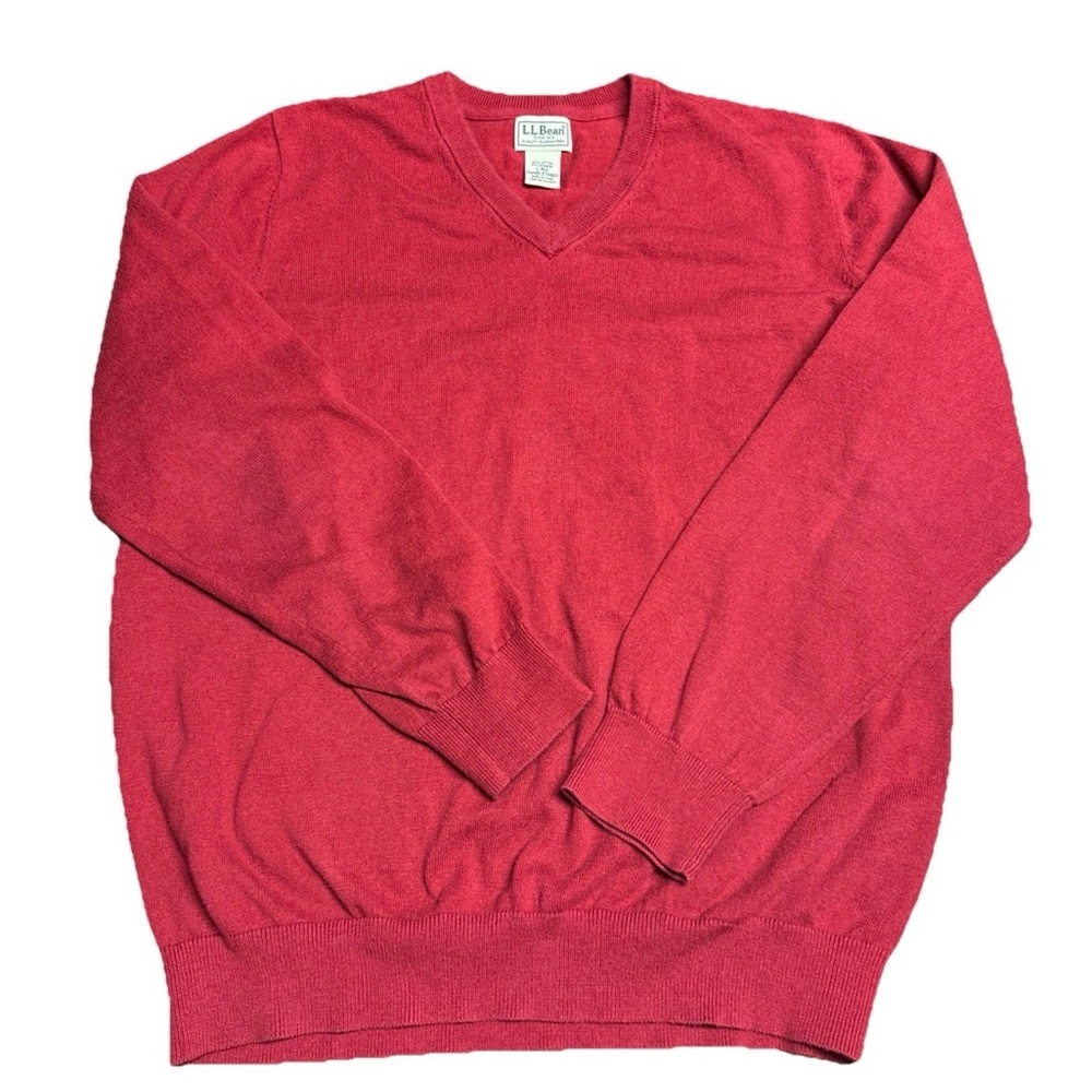 L.L. Bean Men's Red V-Neck Cotton Cashmere Blend Sweater Size‎ Large Preppy
